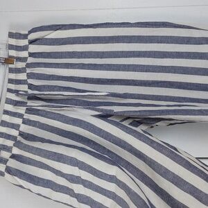 Zac & Rachel |Womens Linen Blue White Wide Leg Pull On Pants Nautical Coastal  L
